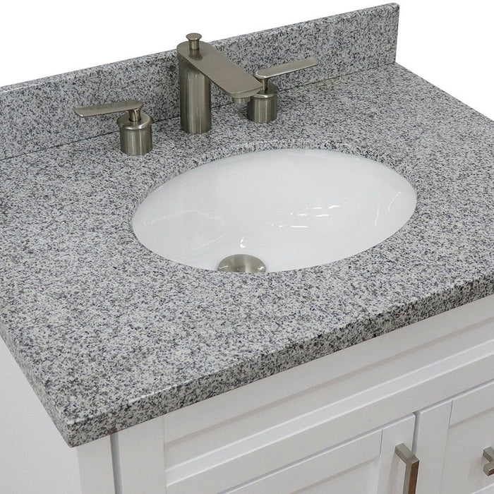 Bellaterra Home Terni 31" 1-Door 2-Drawer White Freestanding Vanity Set With Ceramic Undermount Oval Sink and Gray Granite Top - Luxe Vanity & Tub