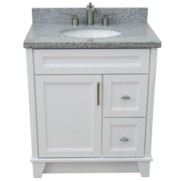 Bellaterra Home Terni 31" 1-Door 2-Drawer White Freestanding Vanity Set With Ceramic Undermount Oval Sink and Gray Granite Top - Luxe Vanity & Tub