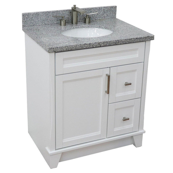 Bellaterra Home Terni 31" 1-Door 2-Drawer White Freestanding Vanity Set With Ceramic Undermount Oval Sink and Gray Granite Top - Luxe Vanity & Tub