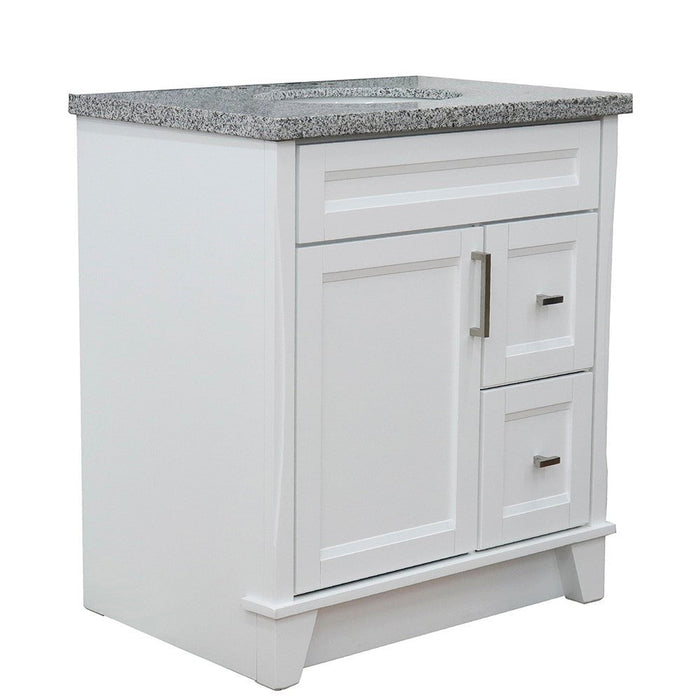 Bellaterra Home Terni 31" 1-Door 2-Drawer White Freestanding Vanity Set With Ceramic Undermount Oval Sink and Gray Granite Top - Luxe Vanity & Tub