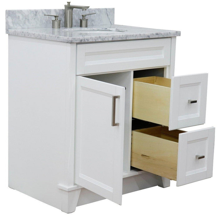 Bellaterra Home Terni 31" 1-Door 2-Drawer White Freestanding Vanity Set With Ceramic Undermount Oval Sink and White Carrara Marble Top - Luxe Vanity & Tub