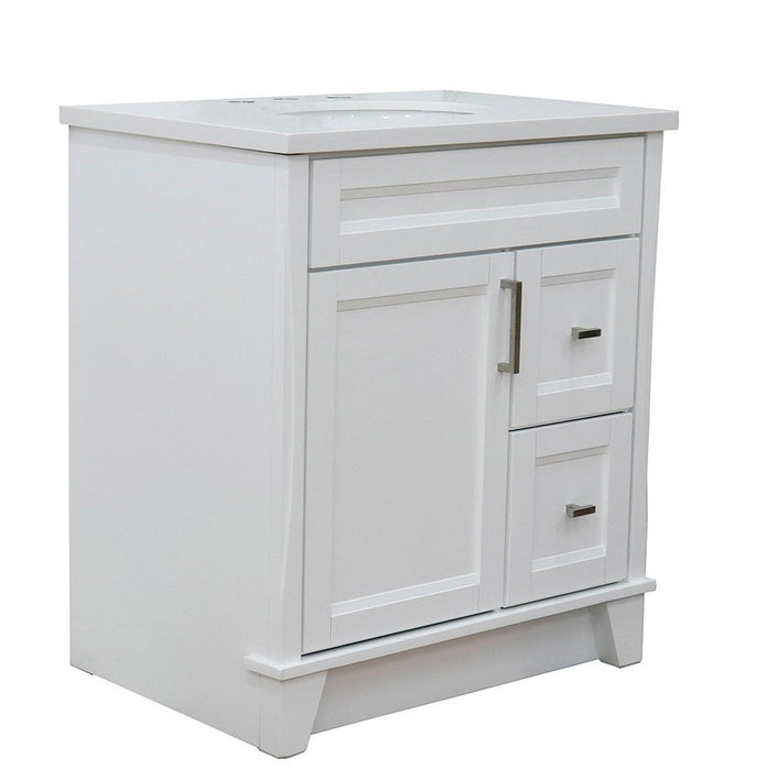 Bellaterra Home Terni 31" 1-Door 2-Drawer White Freestanding Vanity Set With Ceramic Undermount Oval Sink and White Quartz Top - Luxe Vanity & Tub