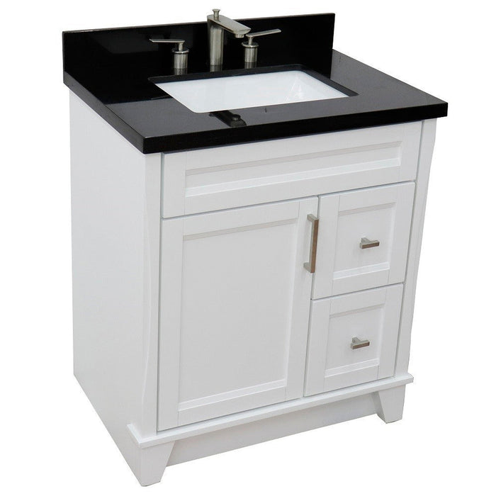 Bellaterra Home Terni 31" 1-Door 2-Drawer White Freestanding Vanity Set With Ceramic Undermount Rectangular Sink and Black Galaxy Granite Top - Luxe Vanity & Tub