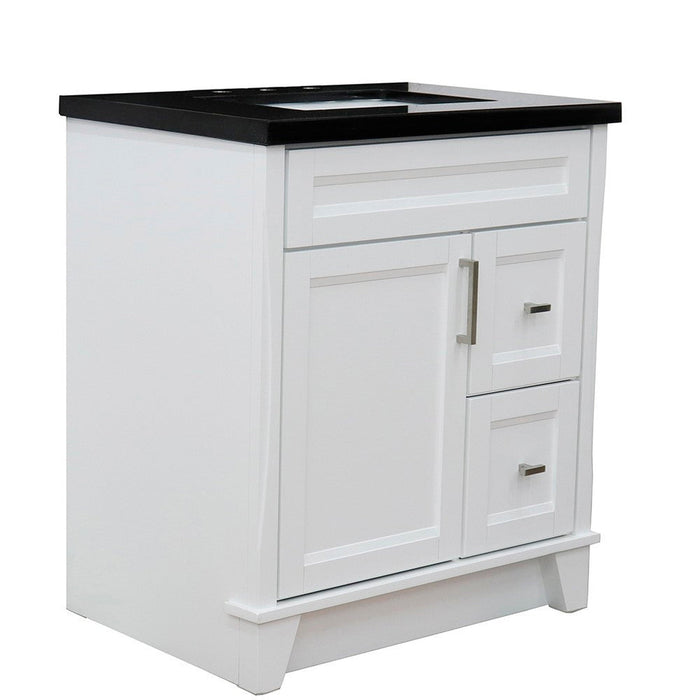 Bellaterra Home Terni 31" 1-Door 2-Drawer White Freestanding Vanity Set With Ceramic Undermount Rectangular Sink and Black Galaxy Granite Top - Luxe Vanity & Tub