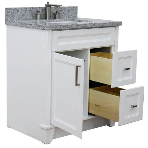 Bellaterra Home Terni 31" 1-Door 2-Drawer White Freestanding Vanity Set With Ceramic Undermount Rectangular Sink and Gray Granite Top - Luxe Vanity & Tub