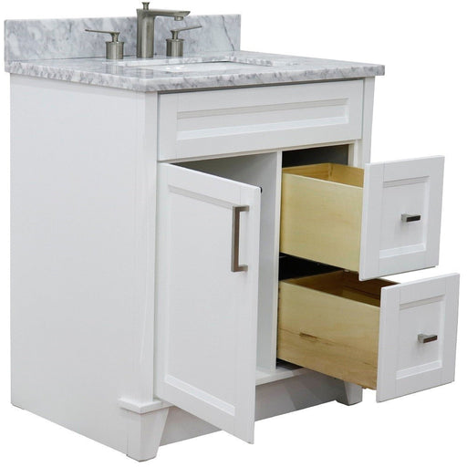 Bellaterra Home Terni 31" 1-Door 2-Drawer White Freestanding Vanity Set With Ceramic Undermount Rectangular Sink and White Carrara Marble Top - Luxe Vanity & Tub