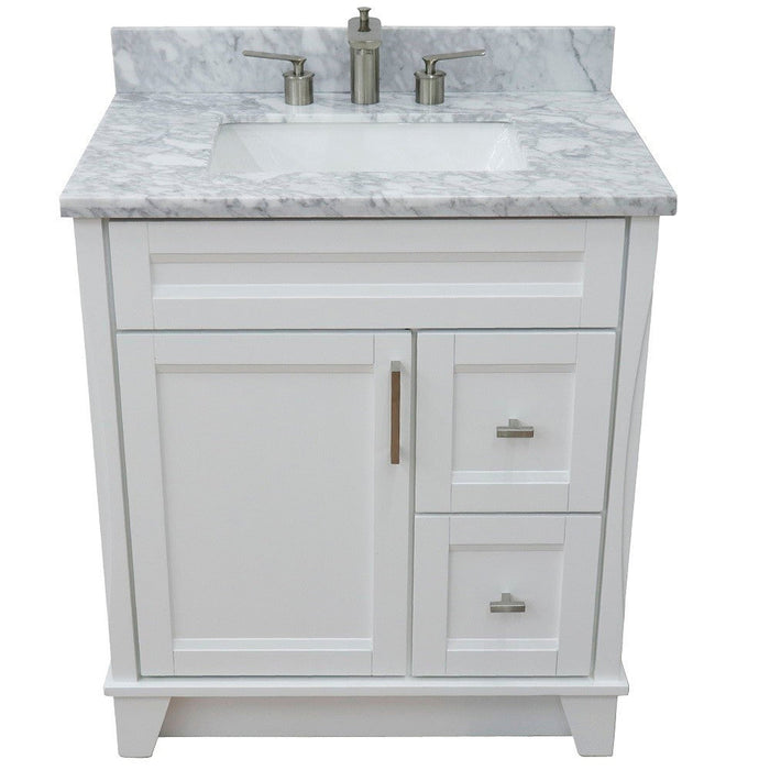 Bellaterra Home Terni 31" 1-Door 2-Drawer White Freestanding Vanity Set With Ceramic Undermount Rectangular Sink and White Carrara Marble Top - Luxe Vanity & Tub