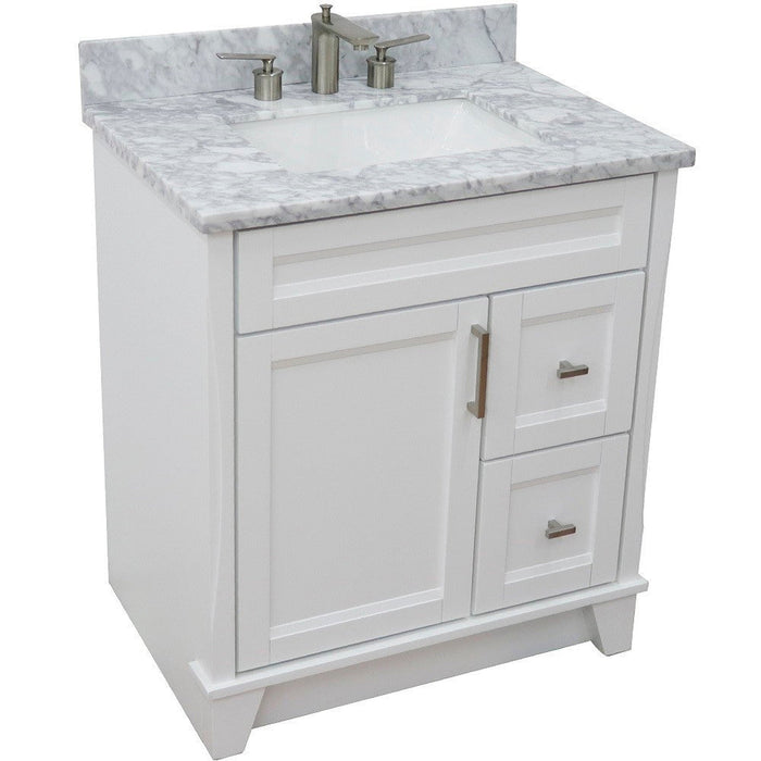 Bellaterra Home Terni 31" 1-Door 2-Drawer White Freestanding Vanity Set With Ceramic Undermount Rectangular Sink and White Carrara Marble Top - Luxe Vanity & Tub