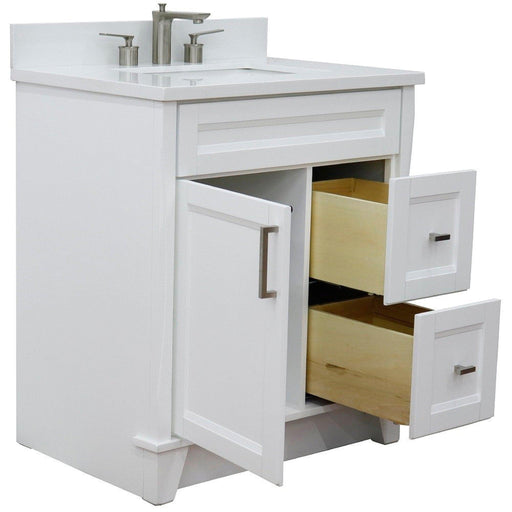 Bellaterra Home Terni 31" 1-Door 2-Drawer White Freestanding Vanity Set With Ceramic Undermount Rectangular Sink and White Quartz Top - Luxe Vanity & Tub