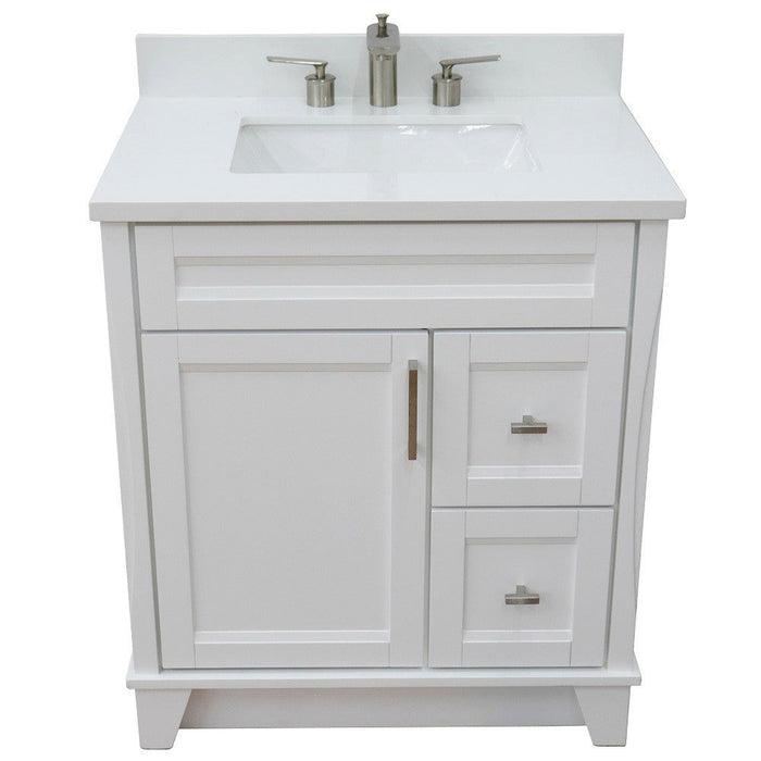 Bellaterra Home Terni 31" 1-Door 2-Drawer White Freestanding Vanity Set With Ceramic Undermount Rectangular Sink and White Quartz Top - Luxe Vanity & Tub