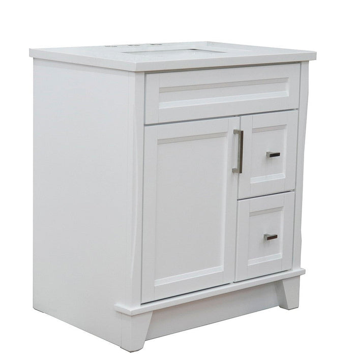 Bellaterra Home Terni 31" 1-Door 2-Drawer White Freestanding Vanity Set With Ceramic Undermount Rectangular Sink and White Quartz Top - Luxe Vanity & Tub