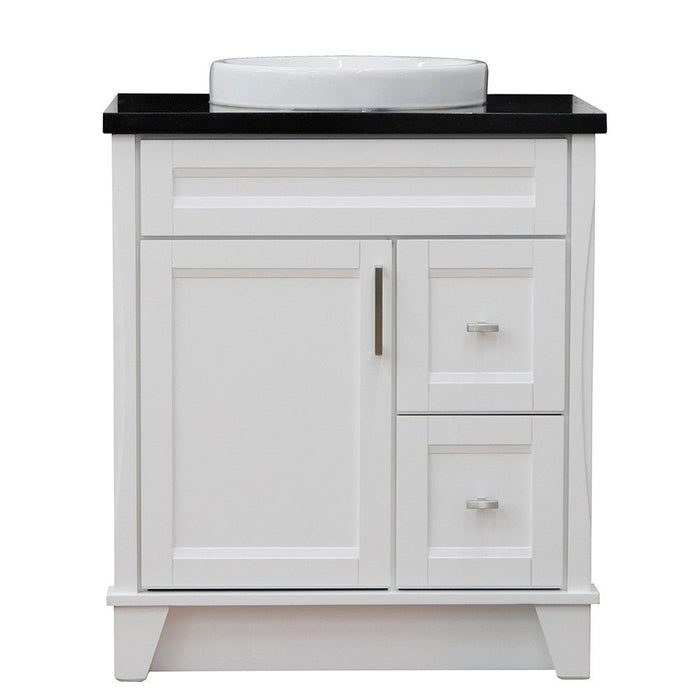 Bellaterra Home Terni 31" 1-Door 2-Drawer White Freestanding Vanity Set With Ceramic Vessel Sink and Black Galaxy Granite Top - Luxe Vanity & Tub