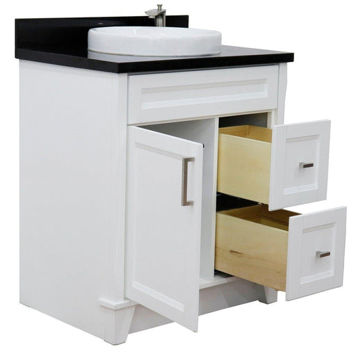 Bellaterra Home Terni 31" 1-Door 2-Drawer White Freestanding Vanity Set With Ceramic Vessel Sink and Black Galaxy Granite Top - Luxe Vanity & Tub