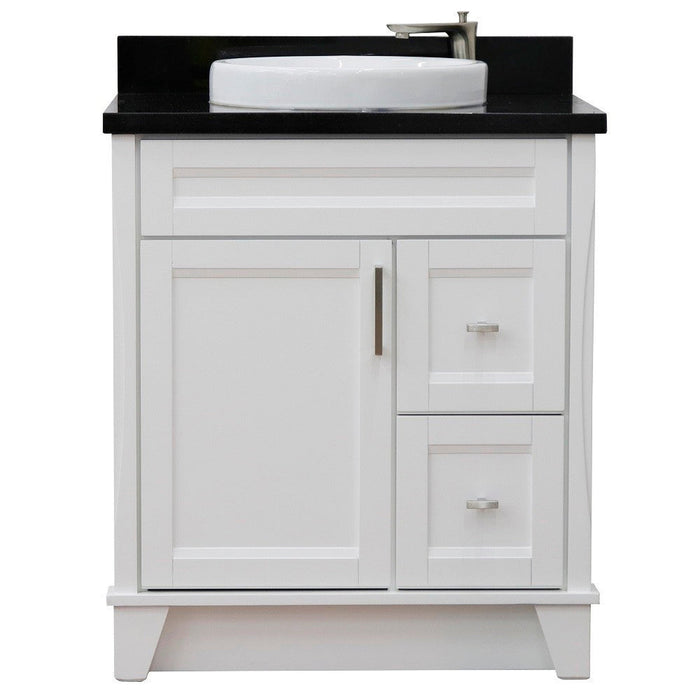 Bellaterra Home Terni 31" 1-Door 2-Drawer White Freestanding Vanity Set With Ceramic Vessel Sink and Black Galaxy Granite Top - Luxe Vanity & Tub