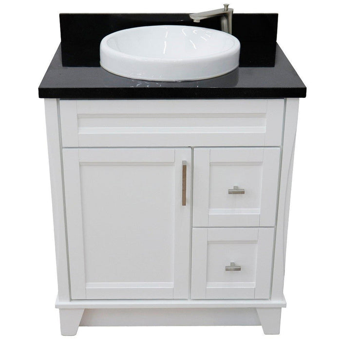 Bellaterra Home Terni 31" 1-Door 2-Drawer White Freestanding Vanity Set With Ceramic Vessel Sink and Black Galaxy Granite Top - Luxe Vanity & Tub