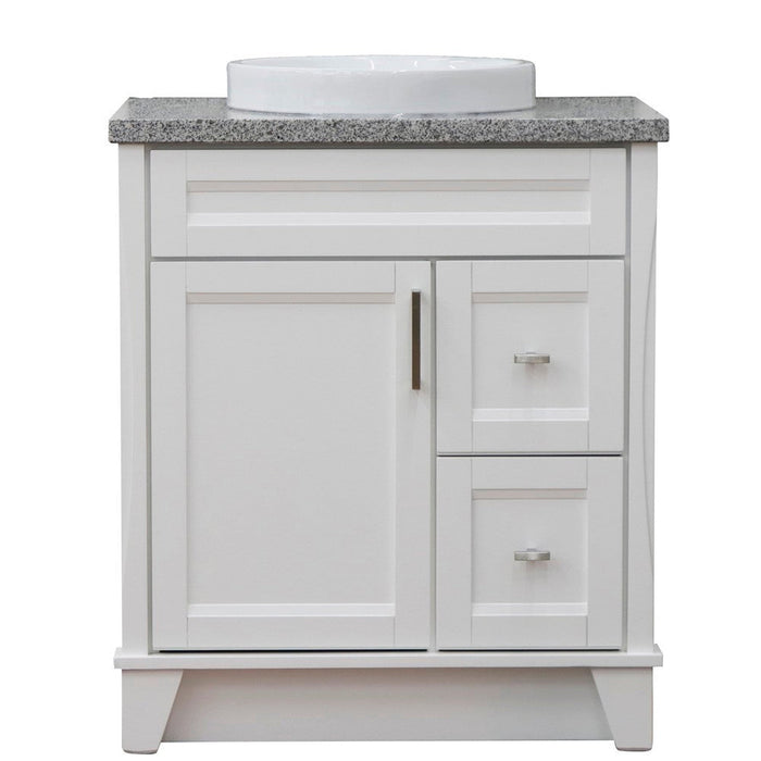 Bellaterra Home Terni 31" 1-Door 2-Drawer White Freestanding Vanity Set With Ceramic Vessel Sink and Gray Granite Top - Luxe Vanity & Tub