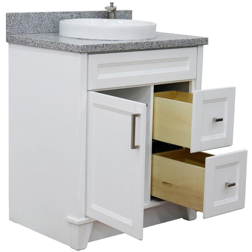 Bellaterra Home Terni 31" 1-Door 2-Drawer White Freestanding Vanity Set With Ceramic Vessel Sink and Gray Granite Top - Luxe Vanity & Tub