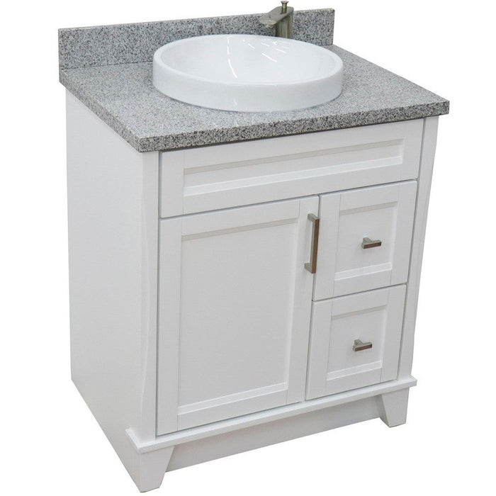 Bellaterra Home Terni 31" 1-Door 2-Drawer White Freestanding Vanity Set With Ceramic Vessel Sink and Gray Granite Top - Luxe Vanity & Tub