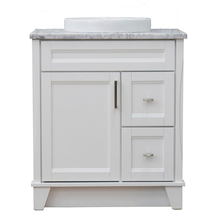 Bellaterra Home Terni 31" 1-Door 2-Drawer White Freestanding Vanity Set With Ceramic Vessel Sink and White Carrara Marble Top - Luxe Vanity & Tub