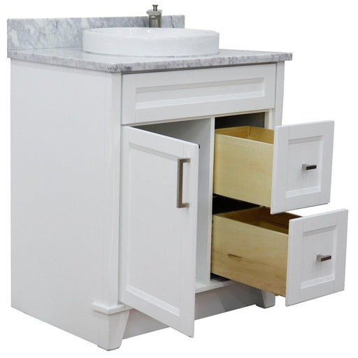 Bellaterra Home Terni 31" 1-Door 2-Drawer White Freestanding Vanity Set With Ceramic Vessel Sink and White Carrara Marble Top - Luxe Vanity & Tub