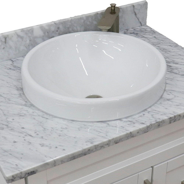 Bellaterra Home Terni 31" 1-Door 2-Drawer White Freestanding Vanity Set With Ceramic Vessel Sink and White Carrara Marble Top - Luxe Vanity & Tub