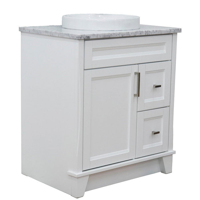 Bellaterra Home Terni 31" 1-Door 2-Drawer White Freestanding Vanity Set With Ceramic Vessel Sink and White Carrara Marble Top - Luxe Vanity & Tub