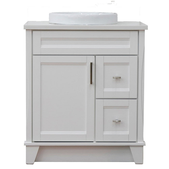 Bellaterra Home Terni 31" 1-Door 2-Drawer White Freestanding Vanity Set With Ceramic Vessel Sink and White Quartz Top - Luxe Vanity & Tub