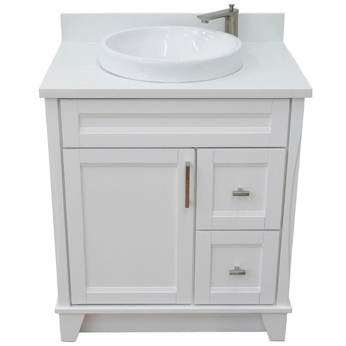 Bellaterra Home Terni 31" 1-Door 2-Drawer White Freestanding Vanity Set With Ceramic Vessel Sink and White Quartz Top - Luxe Vanity & Tub