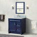 Bellaterra Home Terni 37" 1-Door 2-Drawer Blue Freestanding Vanity Set With Ceramic Center Undermount Oval Sink and White Carrara Marble Top, and Left Door Base