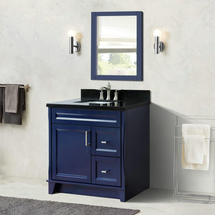 Bellaterra Home Terni 37" 1-Door 2-Drawer Blue Freestanding Vanity Set With Ceramic Center Undermount Rectangular Sink and Black Galaxy Granite Top, and Left Door Base