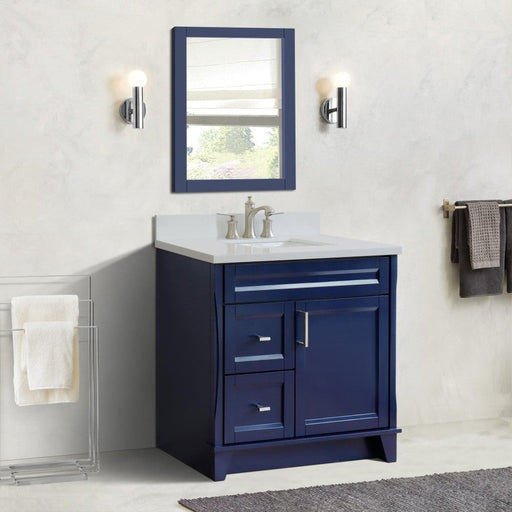 Bellaterra Home Terni 37" 1-Door 2-Drawer Blue Freestanding Vanity Set With Ceramic Center Undermount Rectangular Sink and White Quartz Top, and Right Door Base