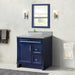 Bellaterra Home Terni 37" 1-Door 2-Drawer Blue Freestanding Vanity Set With Ceramic Center Vessel Sink and Gray Granite Top, and Left Door Base