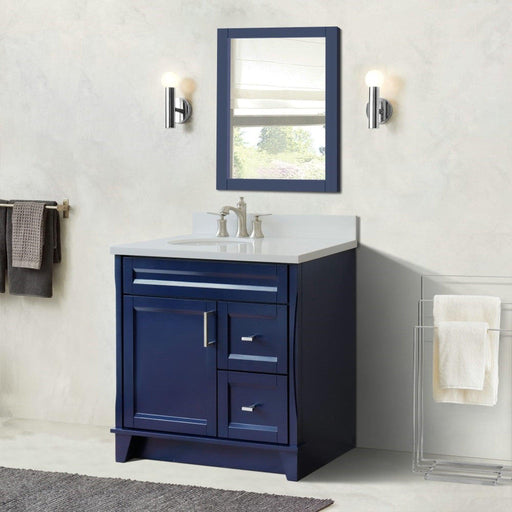 Bellaterra Home Terni 37" 1-Door 2-Drawer Blue Freestanding Vanity Set With Ceramic Left Offset Undermount Oval Sink and White Quartz Top, and Left Door Base