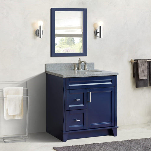 Bellaterra Home Terni 37" 1-Door 2-Drawer Blue Freestanding Vanity Set With Ceramic Right Offset Undermount Oval Sink and Gray Granite Top, and Right Door Base