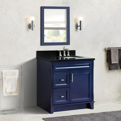 Bellaterra Home Terni 37" 1-Door 2-Drawer Blue Freestanding Vanity Set With Ceramic Right Offset Undermount Rectangular Sink and Black Galaxy Granite Top, and Right Door Base