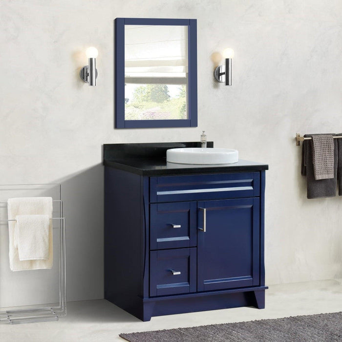 Bellaterra Home Terni 37" 1-Door 2-Drawer Blue Freestanding Vanity Set With Ceramic Right Offset Vessel Sink and Black Galaxy Granite Top, and Right Door Base