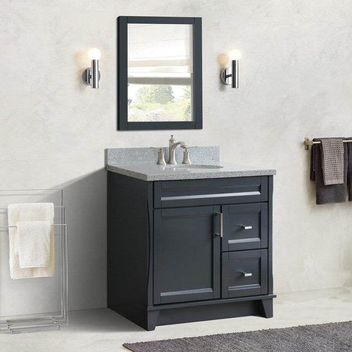 Bellaterra Home Terni 37" 1-Door 2-Drawer Dark Gray Freestanding Vanity Set With Ceramic Center Undermount Oval Sink and Gray Granite Top, and Left Door Base