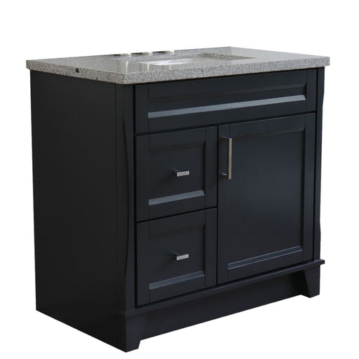 Bellaterra Home Terni 37" 1-Door 2-Drawer Dark Gray Freestanding Vanity Set With Ceramic Center Undermount Rectangular Sink and Gray Granite Top, and Right Door Base