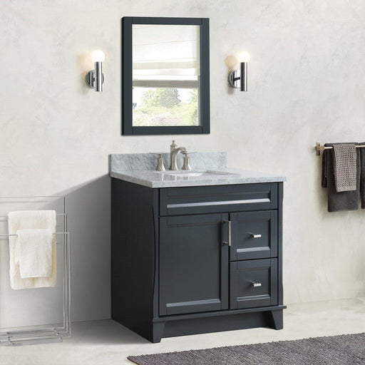 Bellaterra Home Terni 37" 1-Door 2-Drawer Dark Gray Freestanding Vanity Set With Ceramic Center Undermount Rectangular Sink and White Carrara Marble Top, and Left Door Base