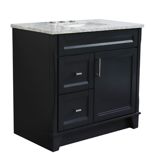 Bellaterra Home Terni 37" 1-Door 2-Drawer Dark Gray Freestanding Vanity Set With Ceramic Center Undermount Rectangular Sink and White Carrara Marble Top, and Right Door Base