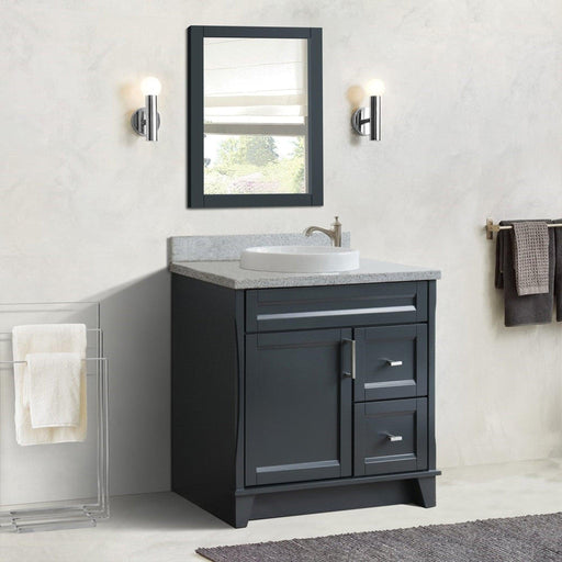 Bellaterra Home Terni 37" 1-Door 2-Drawer Dark Gray Freestanding Vanity Set With Ceramic Center Vessel Sink and Gray Granite Top, and Left Door Base