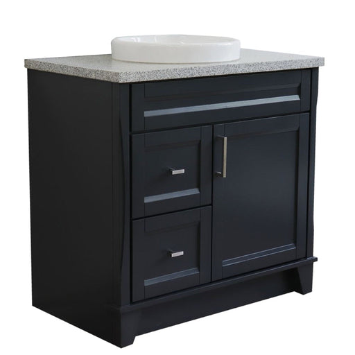 Bellaterra Home Terni 37" 1-Door 2-Drawer Dark Gray Freestanding Vanity Set With Ceramic Center Vessel Sink and Gray Granite Top, and Right Door Base