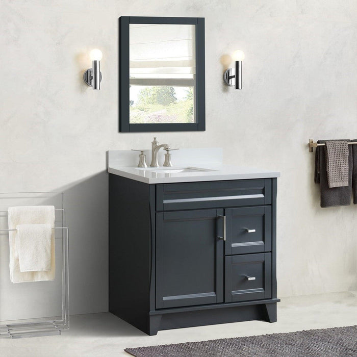 Bellaterra Home Terni 37" 1-Door 2-Drawer Dark Gray Freestanding Vanity Set With Ceramic Left Offset Undermount Rectangular Sink and White Quartz Top, and Left Door Base