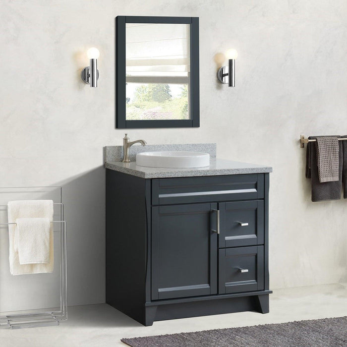 Bellaterra Home Terni 37" 1-Door 2-Drawer Dark Gray Freestanding Vanity Set With Ceramic Left Offset Vessel Sink and Gray Granite Top, and Left Door Base