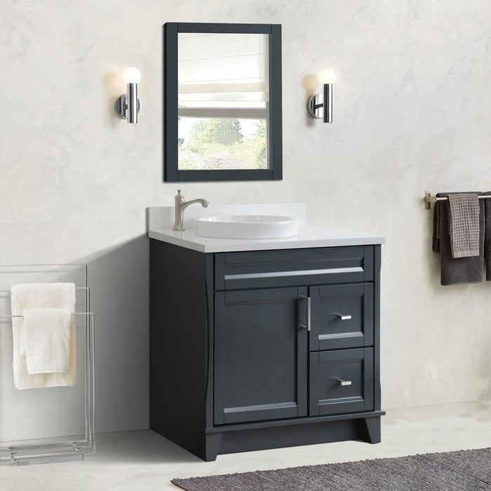 Bellaterra Home Terni 37" 1-Door 2-Drawer Dark Gray Freestanding Vanity Set With Ceramic Left Offset Vessel Sink and White Quartz Top, and Left Door Base