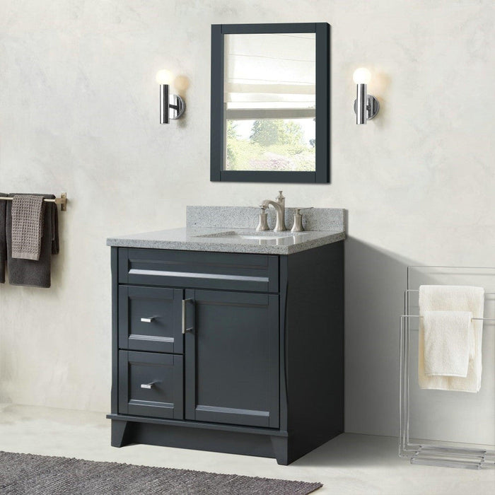 Bellaterra Home Terni 37" 1-Door 2-Drawer Dark Gray Freestanding Vanity Set With Ceramic Right Offset Undermount Rectangular Sink and Gray Granite Top, and Right Door Base