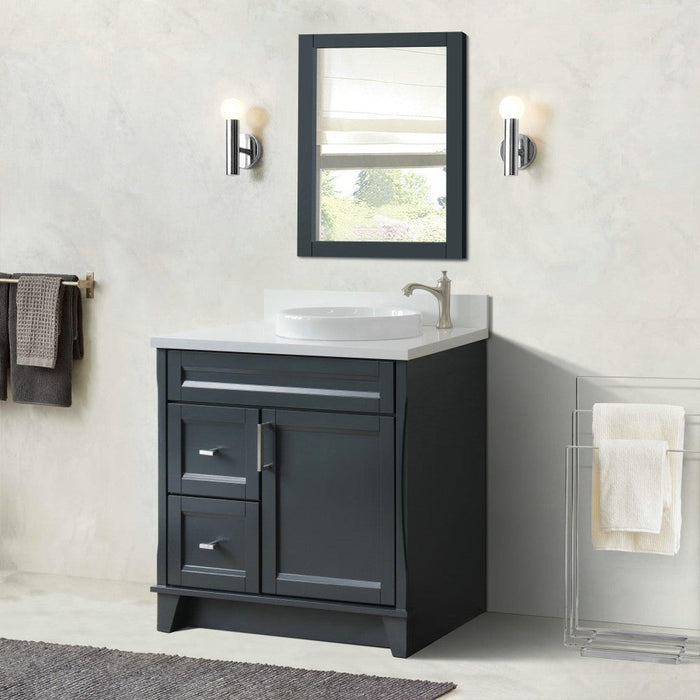 Bellaterra Home Terni 37" 1-Door 2-Drawer Dark Gray Freestanding Vanity Set With Ceramic Right Offset Vessel Sink and White Quartz Top, and Right Door Base