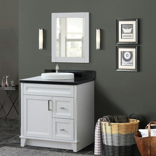 Bellaterra Home Terni 37" 1-Door 2-Drawer White Freestanding Vanity Set With Ceramic Center Vessel Sink and Black Galaxy Granite Top, and Left Door Base