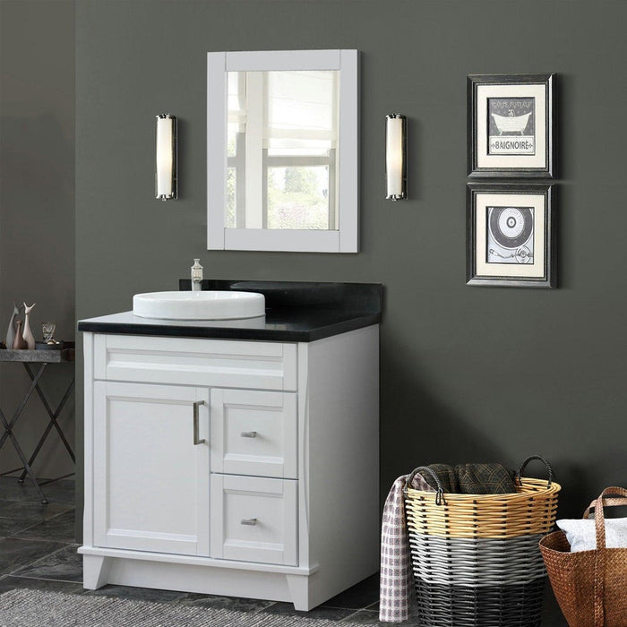 Bellaterra Home Terni 37" 1-Door 2-Drawer White Freestanding Vanity Set With Ceramic Left Offset Vessel Sink and Black Galaxy Granite Top, and Left Door Base