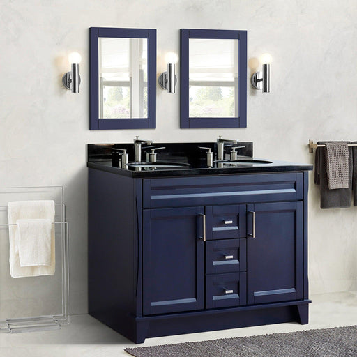 Bellaterra Home Terni 49" 2-Door 2-Drawer Blue Freestanding Vanity Set With Ceramic Double Undermount Oval Sink and Black Galaxy Granite Top